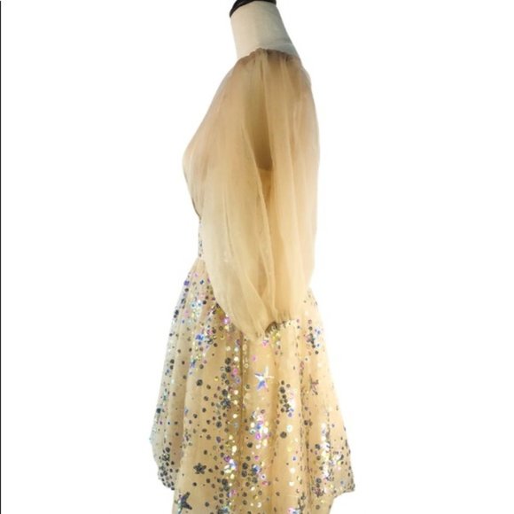 Beige Mini Dress Custom Made Puff Sleeve - NEW - Picture 9 of 9